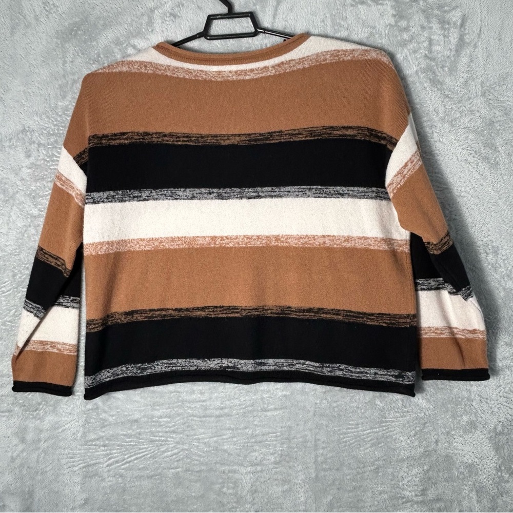 Garnet Hill Easy Cashmere Pocket Sweater Womens Large Striped Cozy Luxury Boxy - Picture 5 of 12